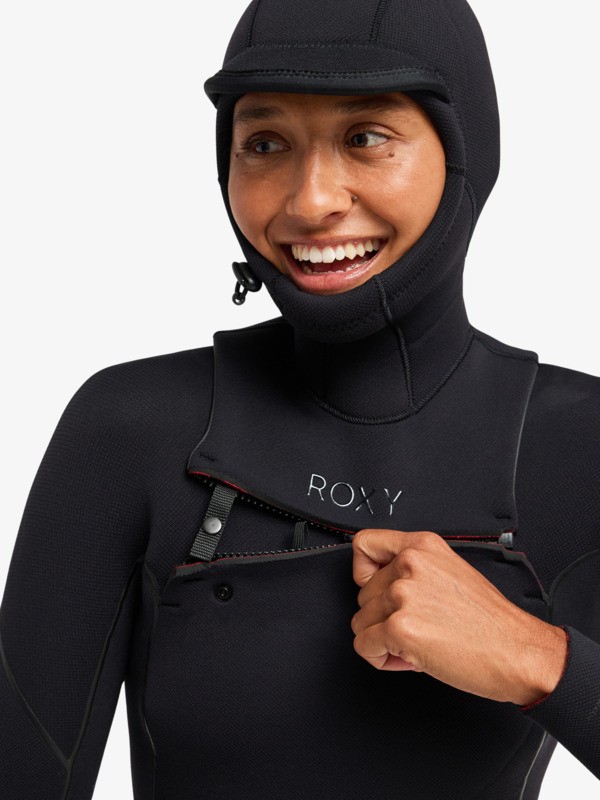 5/4 Elite Xtra Warm Combinaison de surf à capuche avec zip poitrine Noir Femme