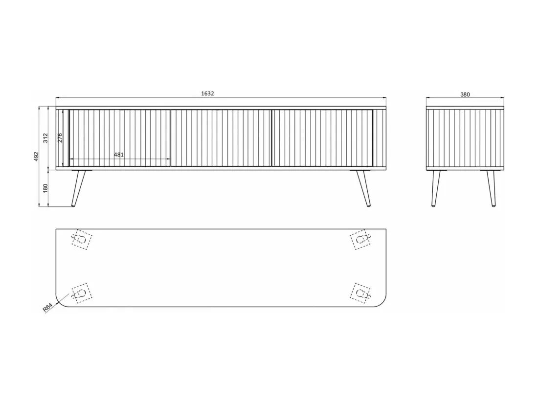 Meuble TV à 3 portes - 163 cm - grėge / doré - OVARLO
