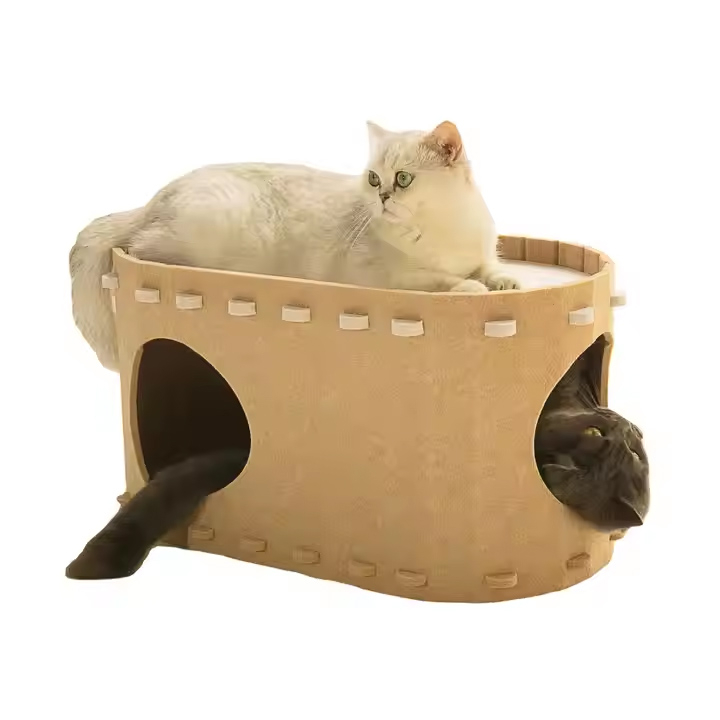 (58x30cm) 2 Etagen Filz Katzen Haus Haustier Möbel Hunde Bett Höhle - Beige