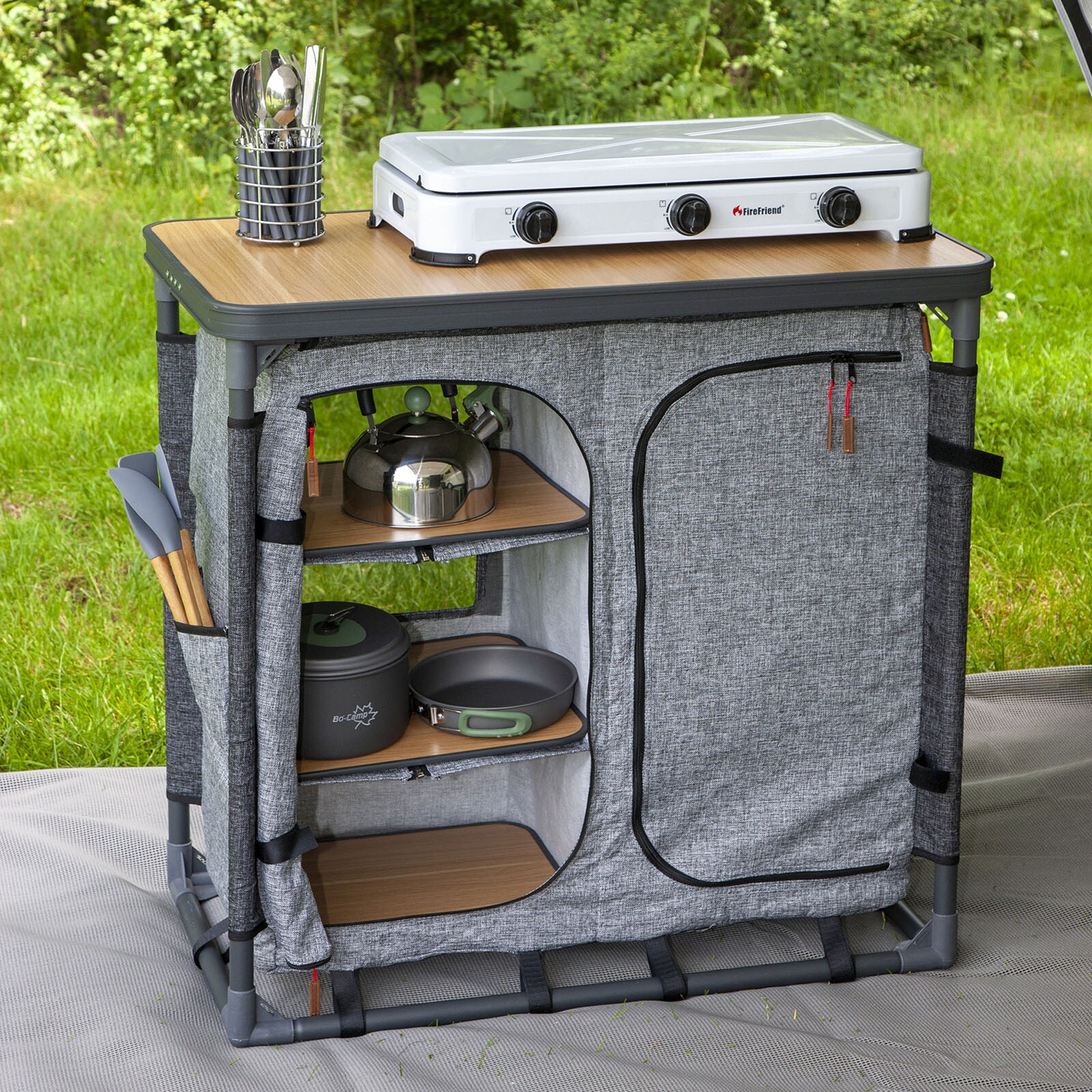 BO-CAMP Camping Küche XL Falt Schrank Stoff Kommode Wohnwagen Tisch Groß Faltbar