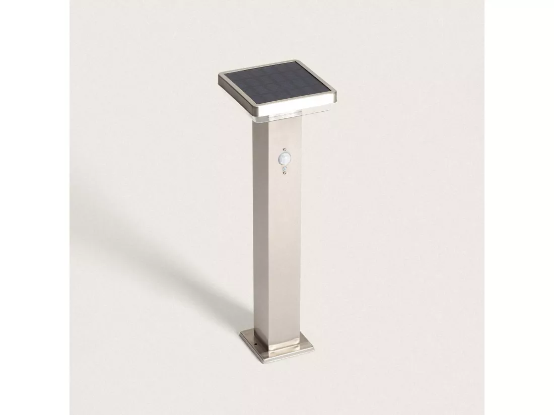 Balise Extérieure sur Pied Solaire LED 5W 50cm Aluminium avec Détecteur de Mouvement Barton Square Argent