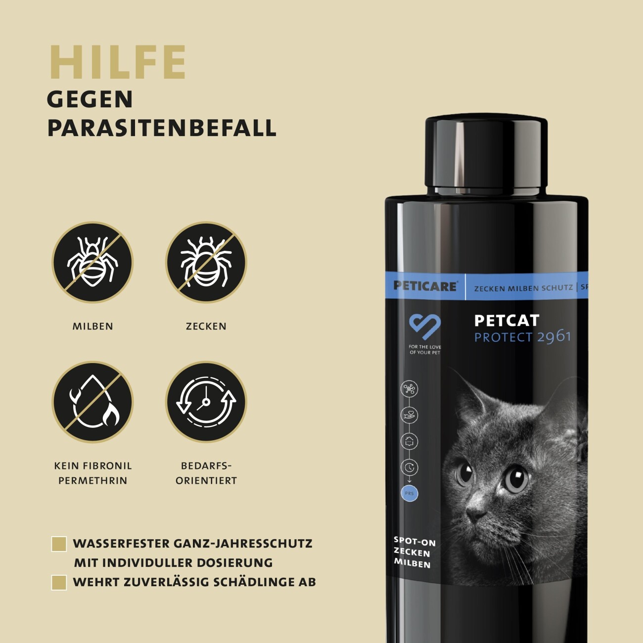 Peticare Zecken-Schutz Mittel für Katzen, Spot-On auf pflanzlicher Basis