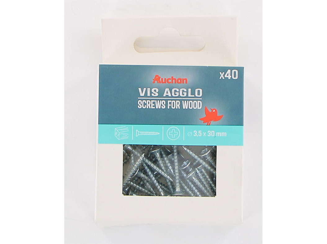 PARAFUSO PARA MADEIRA AUCHAN 40 PEÇAS 3.5X30MM