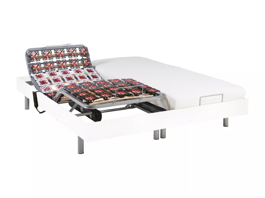 Lit électrique de relaxation tout plots + matelas latex - 2 x 90 x 200 cm - Blanc - CASSIOPEE III de YSMÉE