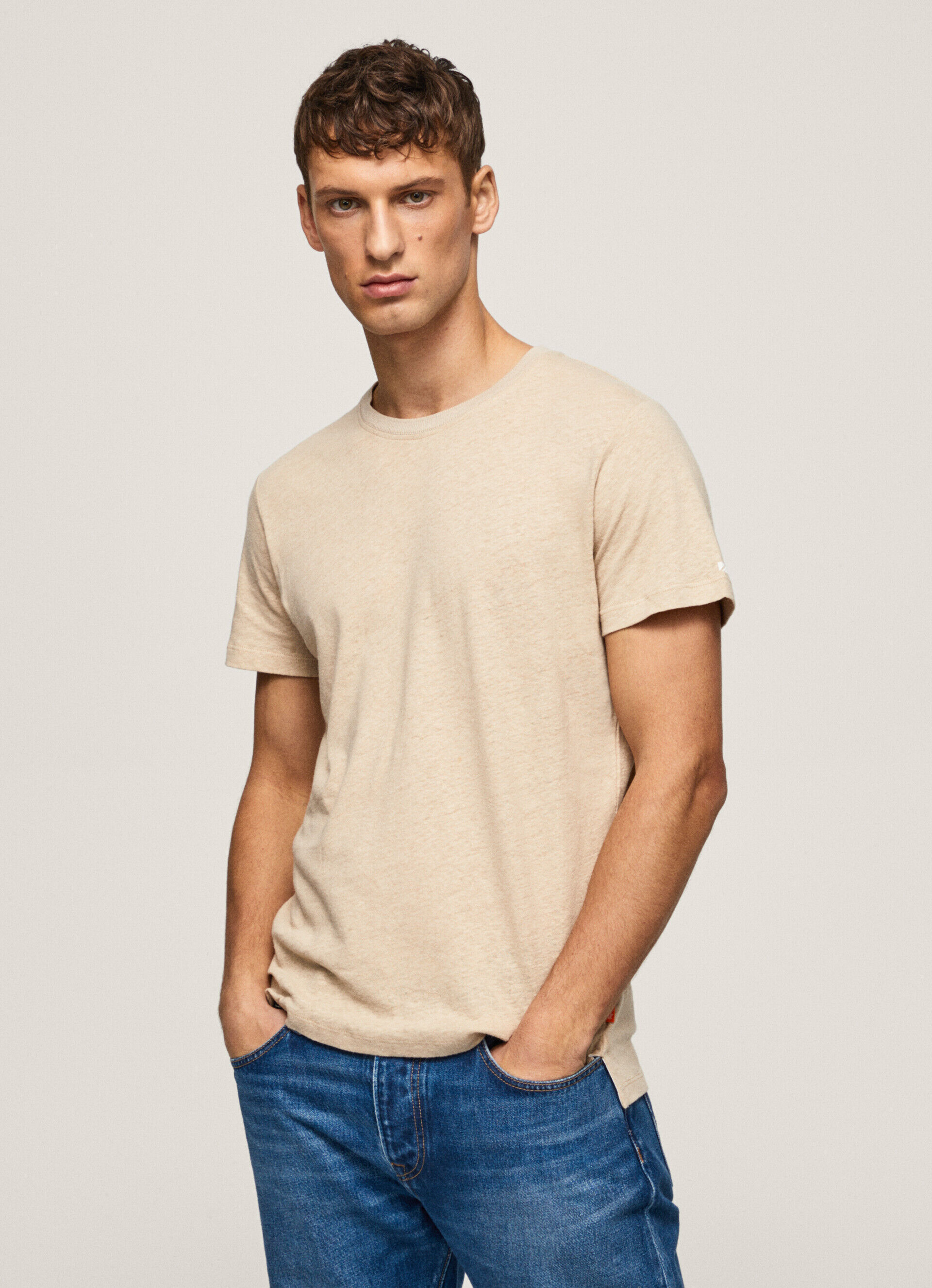 CAMISETA CON LINO LISA - malt beige