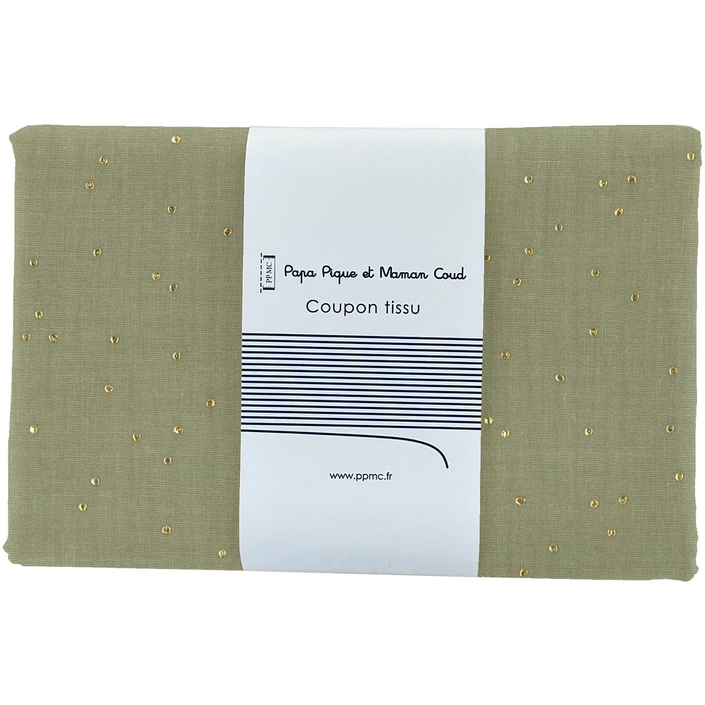 Coupon Tissu 1 M Gaze Pois Or Vert Amande