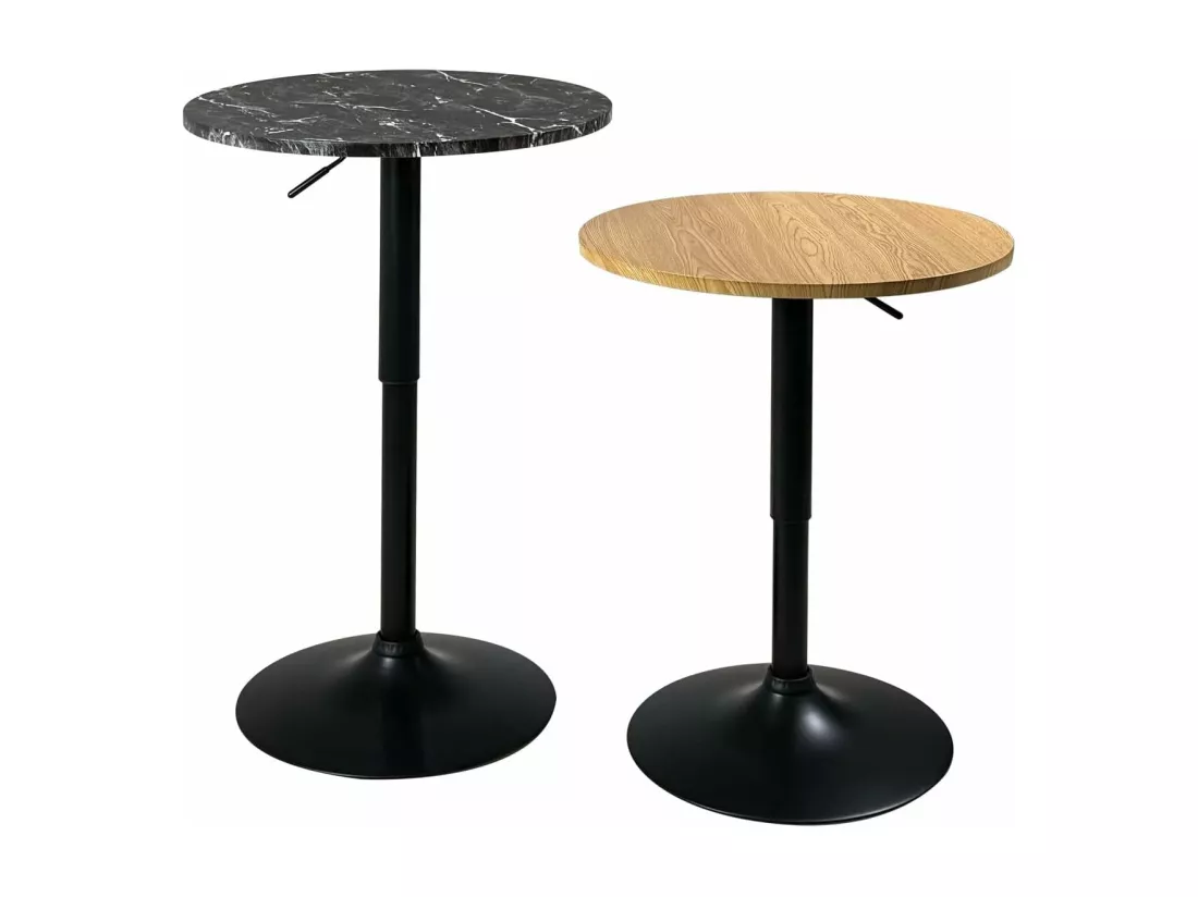 Table de Bar Haute Ø60 cm – Mange-Debout hauteur réglable et Pivotant SETI (Marbre Noir)