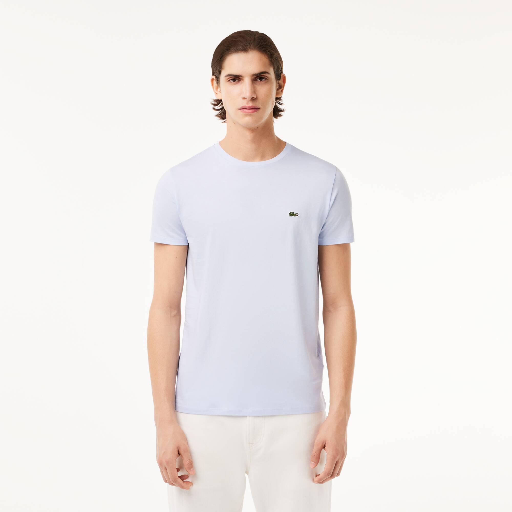 T-shirt col rond en jersey de coton Pima uni T-Shirts - Bleu - Lacoste - Homme