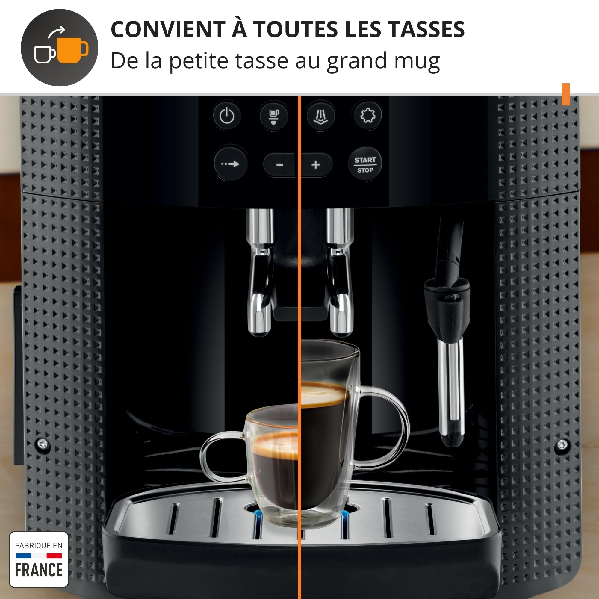 Krups Essential, Machine à café grain, Expresso automatique, 2 tasses simultanées, Ecran LCD, Nettoyage automatique, Buse vapeur, Pot à lait inox Capp