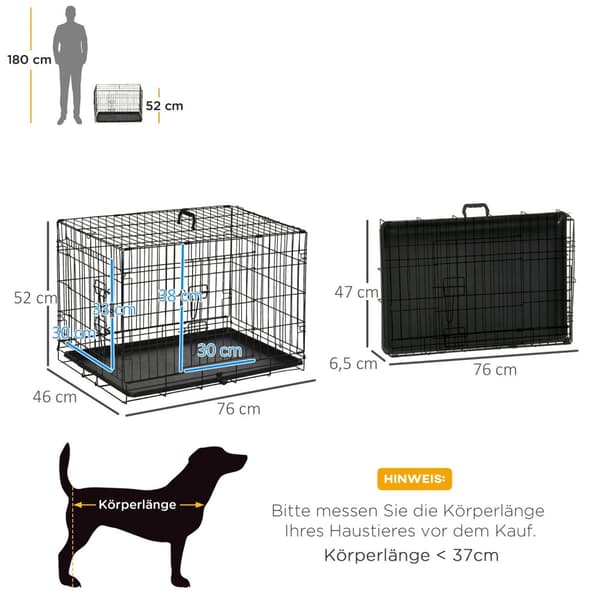 Hundekasse Transportkasse Smådyrbur Hundebur Transportbur Sammenleggbar Metall Svart 76 X 46 X 52 Cm