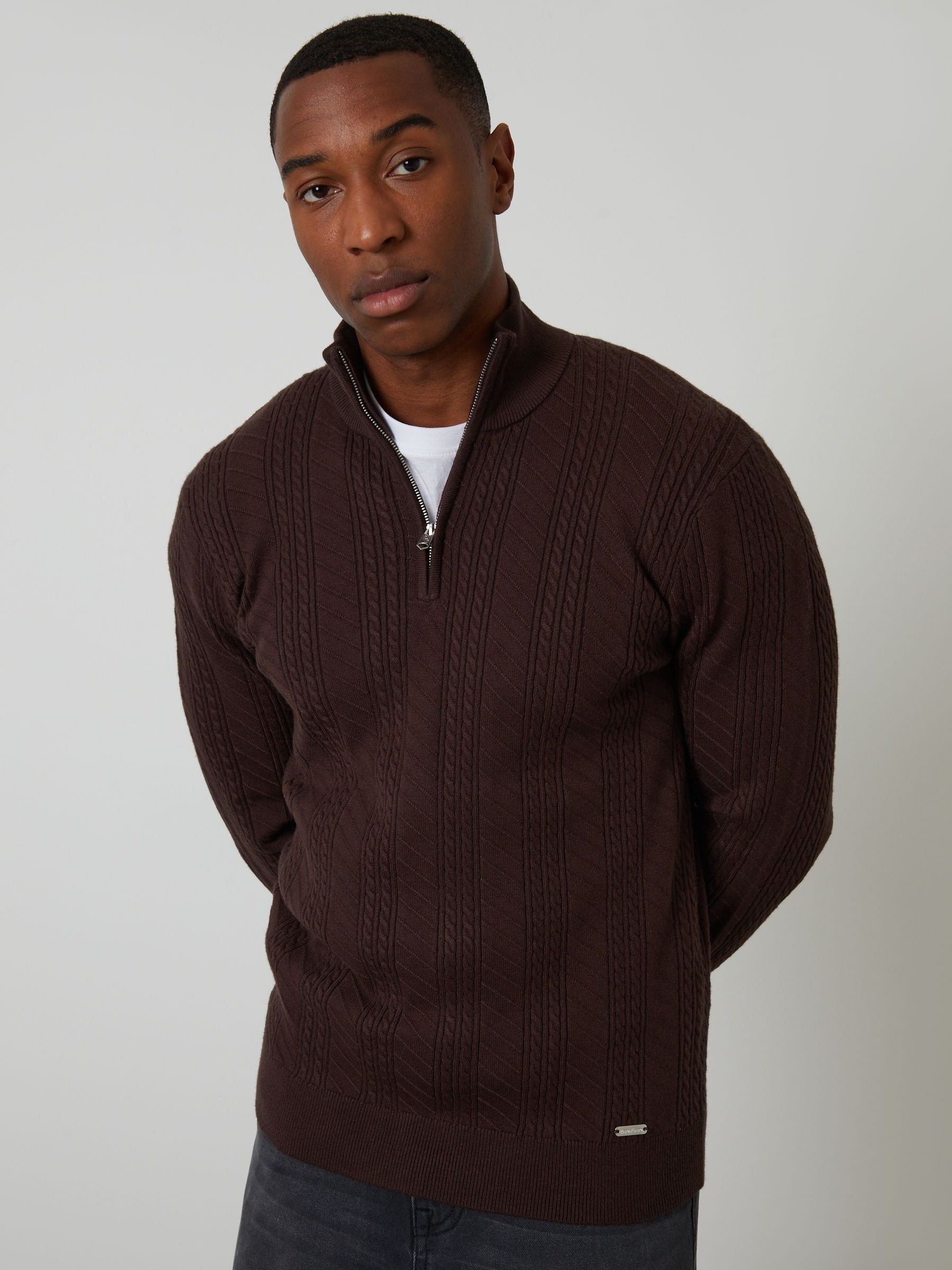 Bruin - Threadbare Cable Knit Quarter Zip Jumper