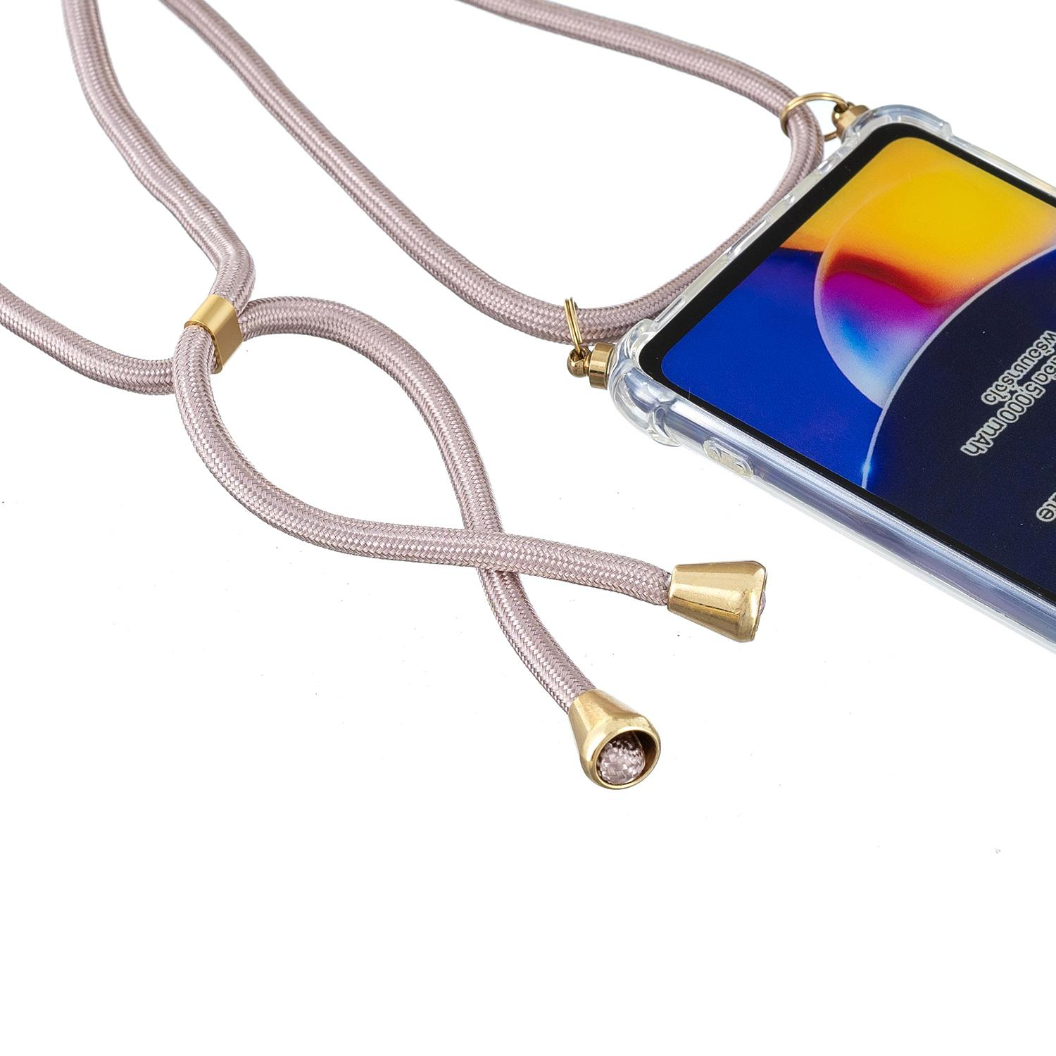 Samsung Galaxy A72 / A72 5G Necklace Gummi Hülle Air Cushion Fallschutz   Handykette (150cm) - Roségold / Gold