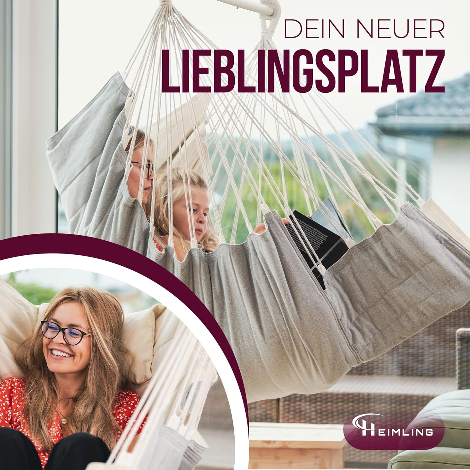 Hängesessel High-Class Outdoor & Indoor XXL [All Inclusive Paket mit Aufhängung + 3 Kissen] Kinder & Erwachsene bis 150 kg | Hängematte Wohn- Schlafzimmer, Garten Balkon Terrasse