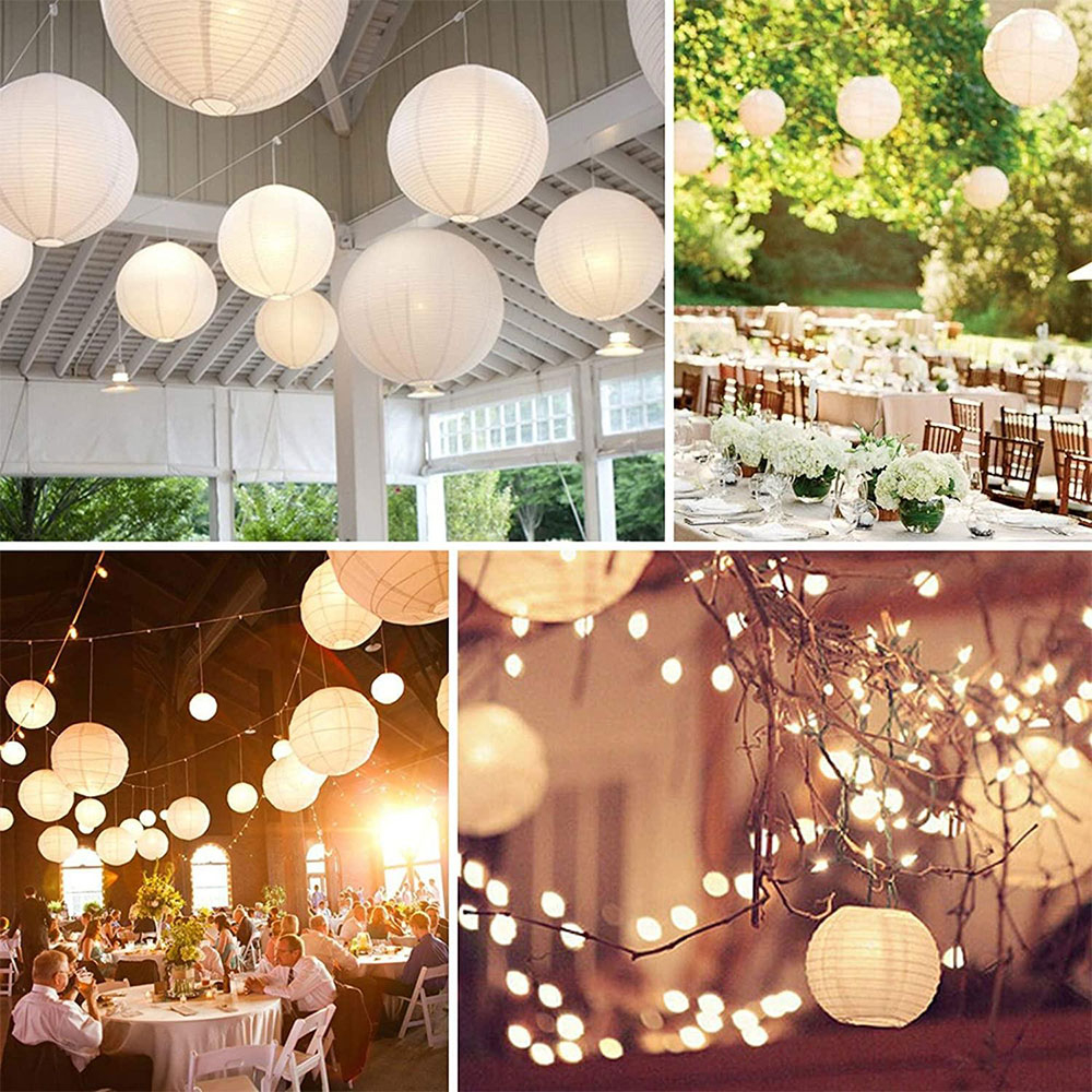 (10er Set) Ø30cm Papier Lampion LED Lichter Deko Party / Geburtstag / Hochzeit - Weiss