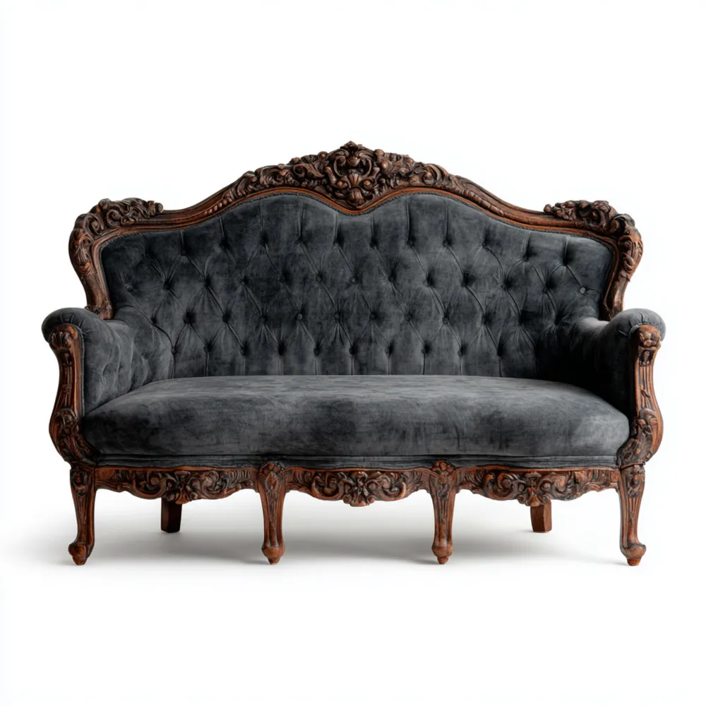 2-Sitzer-Sofa 150x85x105 cm Samtpolsterung Massivholz – Dunkelgrau – B
