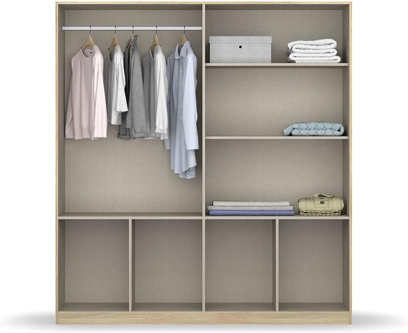 Rauch Möbel Celle Schrank Drehtürenschrank in Weiß/Hochglanz Weiß, 4-türig mit 8 Schubladen, inkl. Zubehörpaket Basic 1 Kleiderstange 2 Einlegeöden, BxHxT 181x197x54 cm