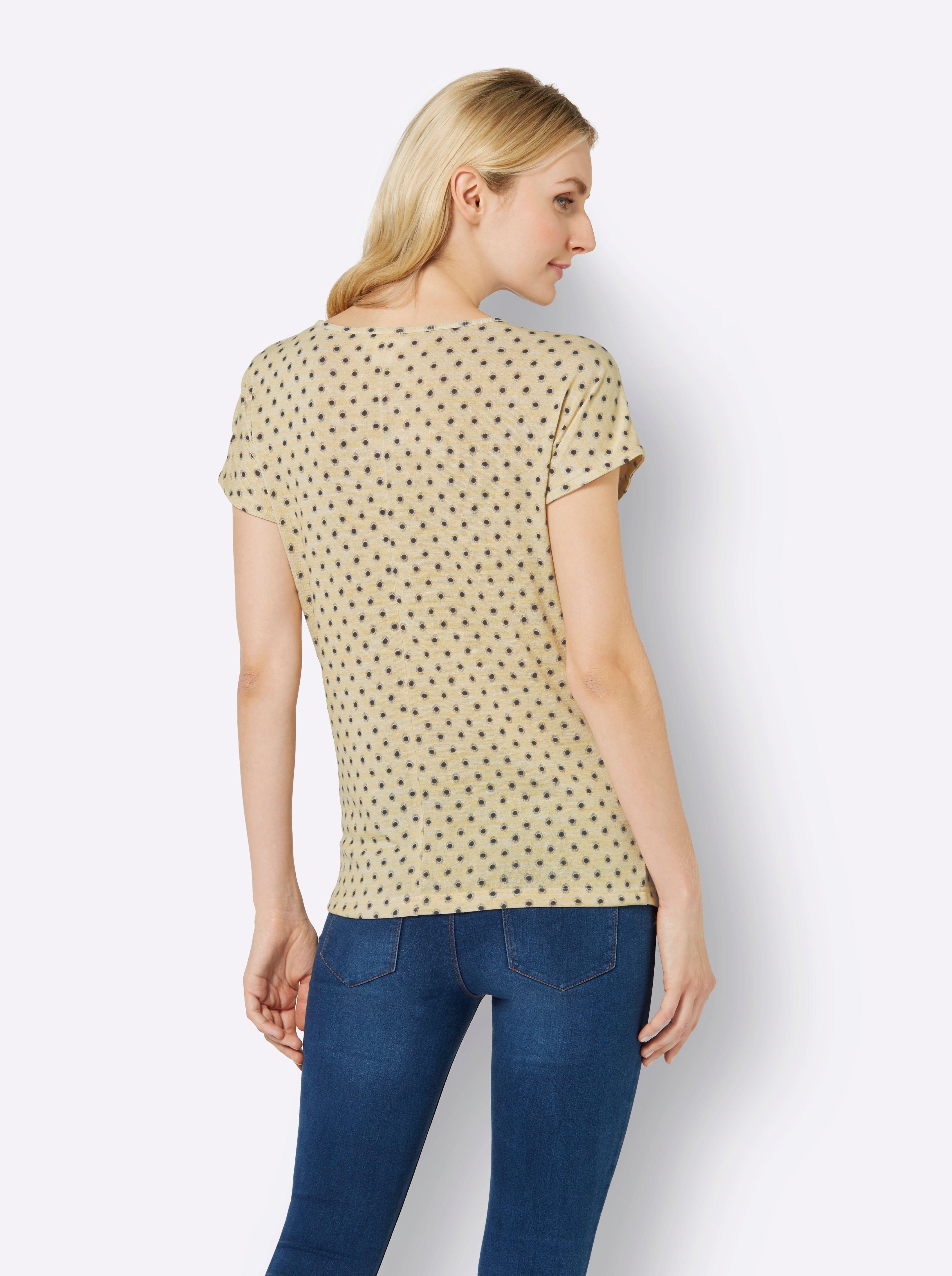 Shirt mit Pünktchendruck und Knoten am Saum