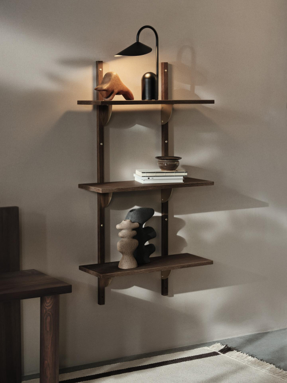 Ferm Living Sector Shelf wandplank triple narrow Natural Oak/Brass