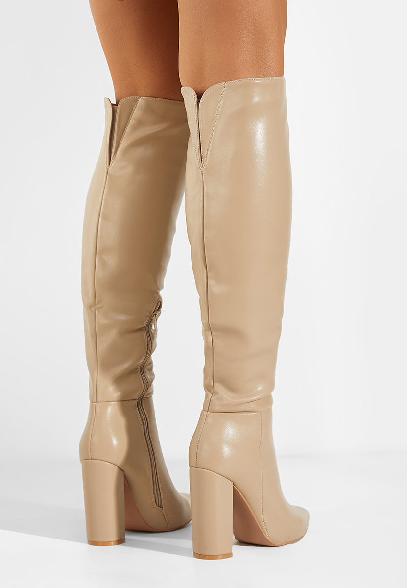 Bottes haute à talon carré kaki Cailla