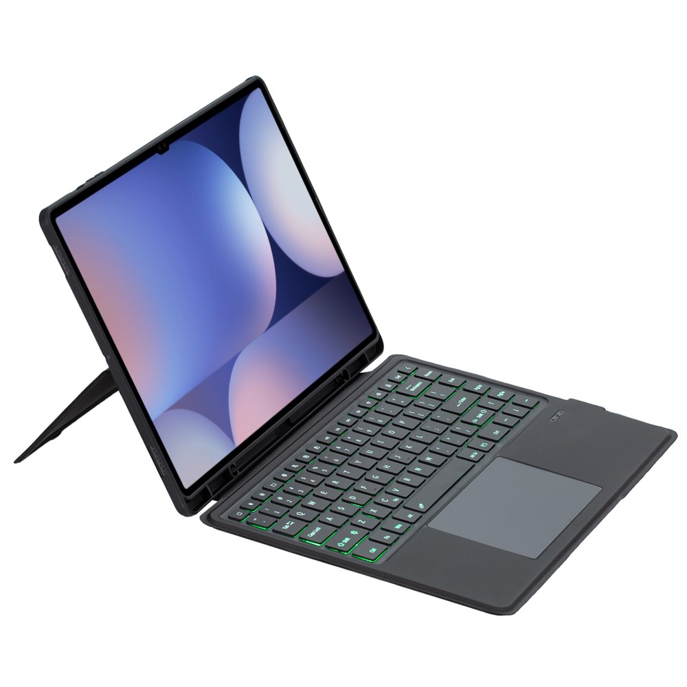 Samsung Galaxy Tab S10 Ultra / Tab S9 Ultra / Tab S8 Ultra Leder Tasche mit Bluetooth Tastatur   Touch Pad und S Pen Halter (QWERTY) - Schwarz