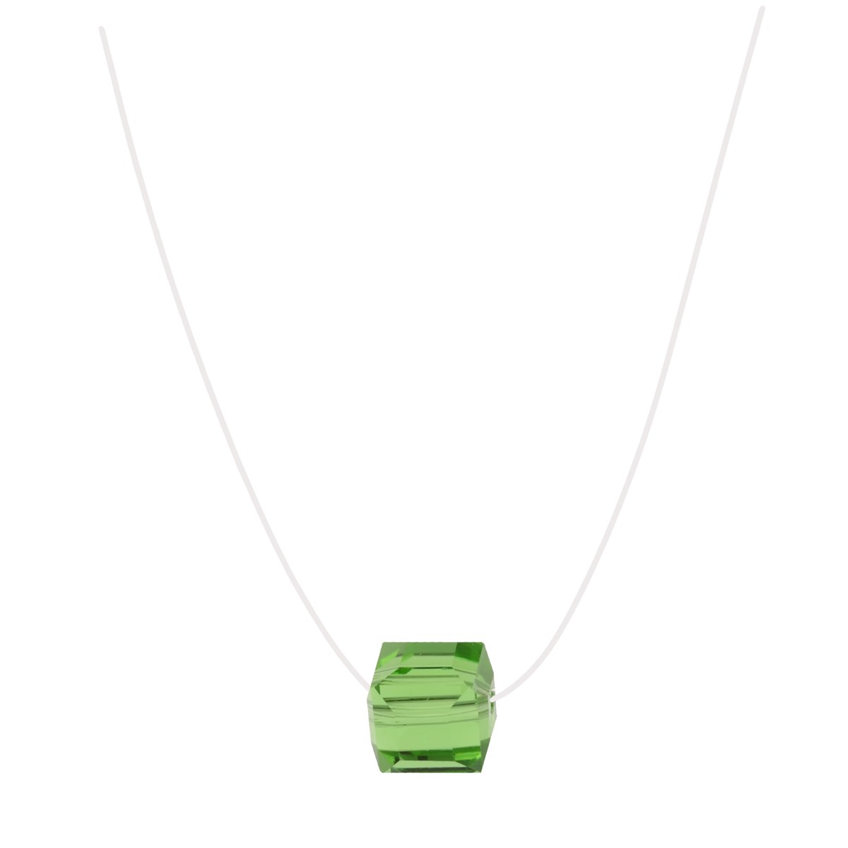 Collier fil de pêche avec cube cristal vert facetté 40cm