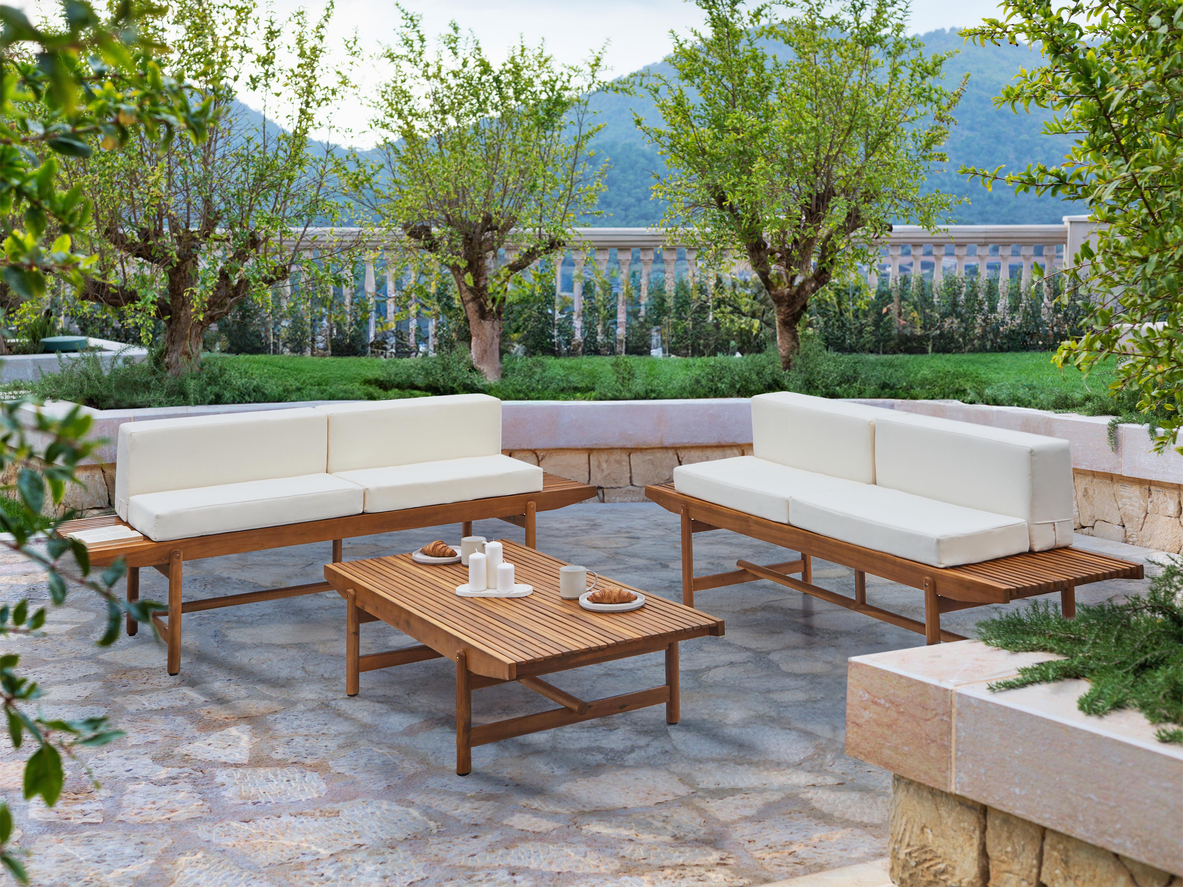 Loungeset met tafel 4-zits GIAVENO Acaciahout Gebroken wit