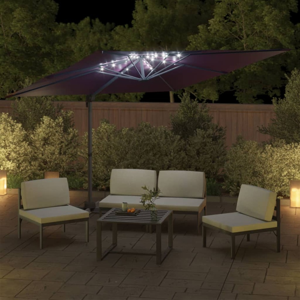 Parasol meuble de jardin cantilever à led 400 x 300 cm rouge bordeaux