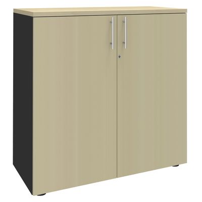 Armoire mi-haute IDRA/DUAL - L80 x H102 x P47 - 2 portes - 2 tablettes métal DS - Corps anthracite - Portes et dessus Erable