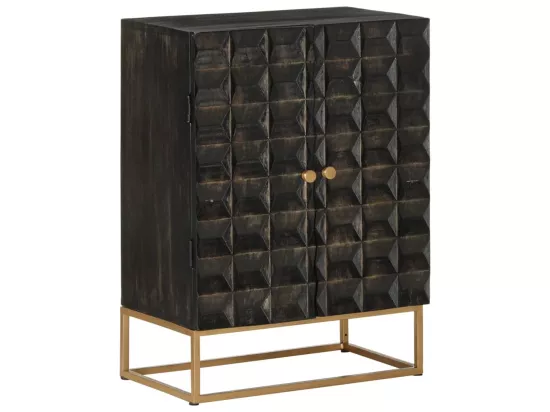Buffet Noir 55x34x75 cm Bois massif de manguier et fer
