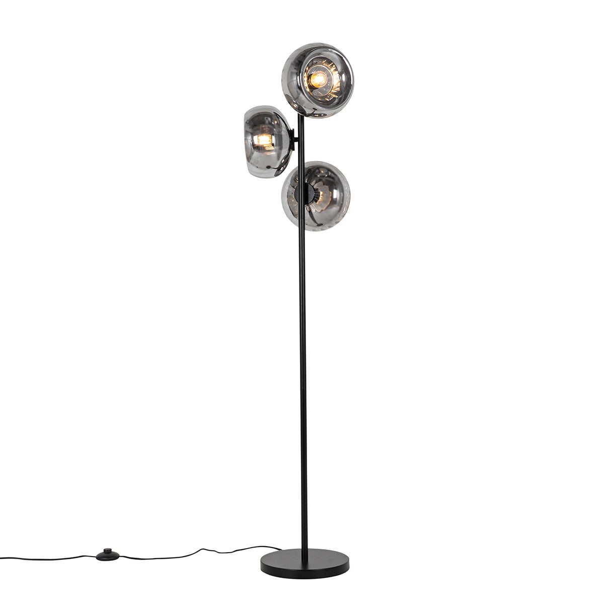 QAZQA - Art Deco vloerlamp, zwart met gerookt glas, 3-lichts – Ayesha | Woonkamer | Slaapkamer - Langwerpig - LED-compatibel, E27