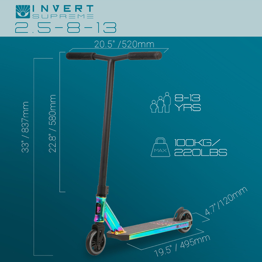 Patinete Invert Supreme Intermediário para Manobras, para Crianças de 8 a 13 Anos