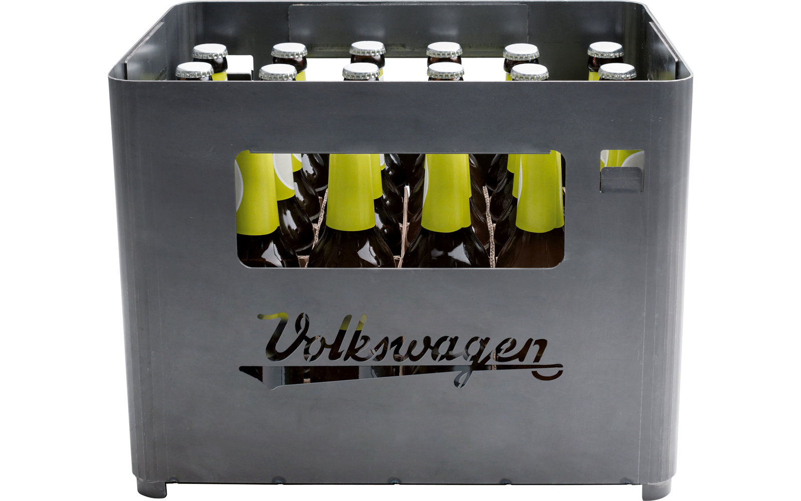 VW Collection T1 Corten-Stahl Feuerkorb im Getränkekiste-Design