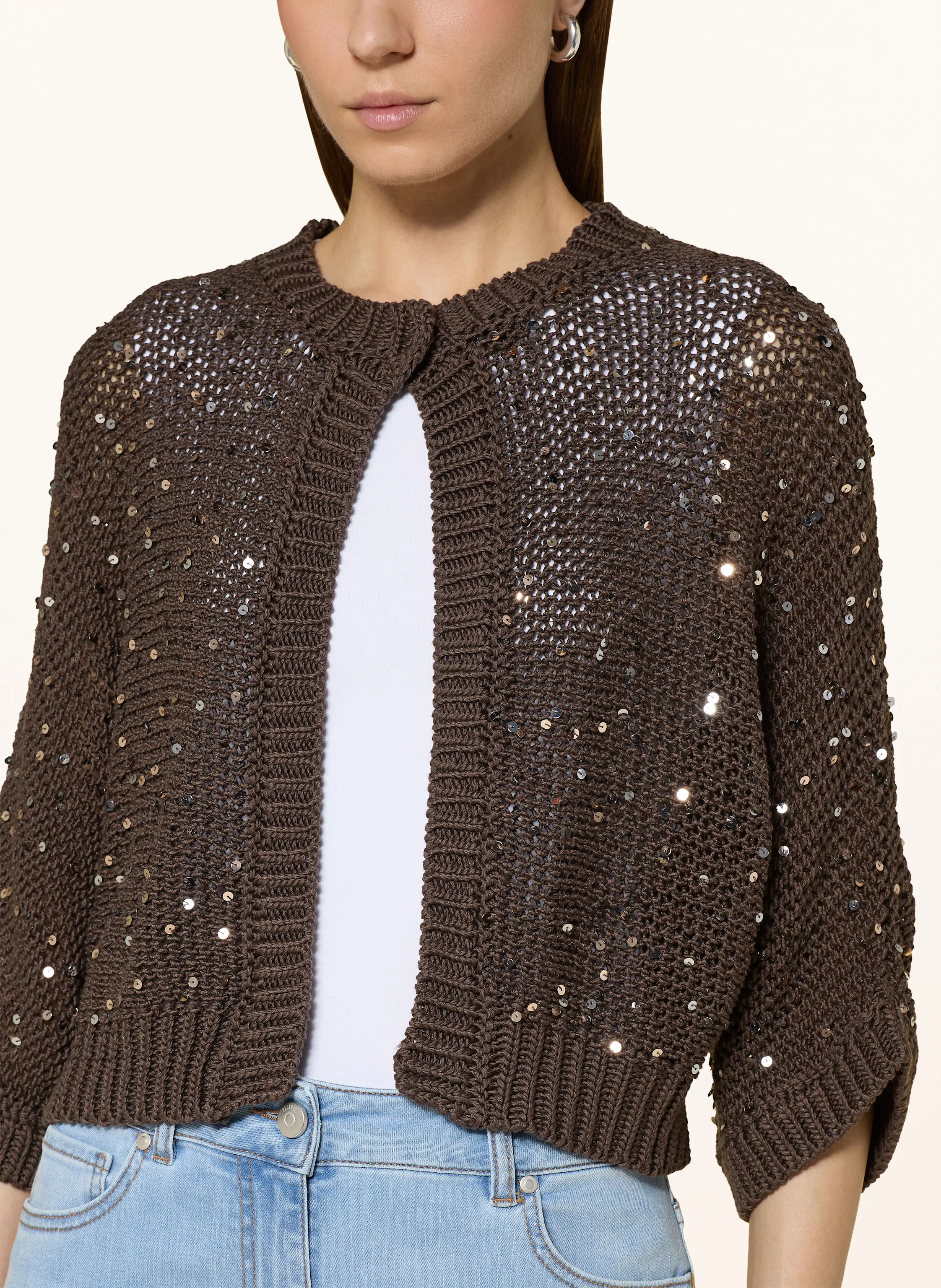 PESERICO Cropped-Strickjacke mit 3/4-Arm und Pailletten