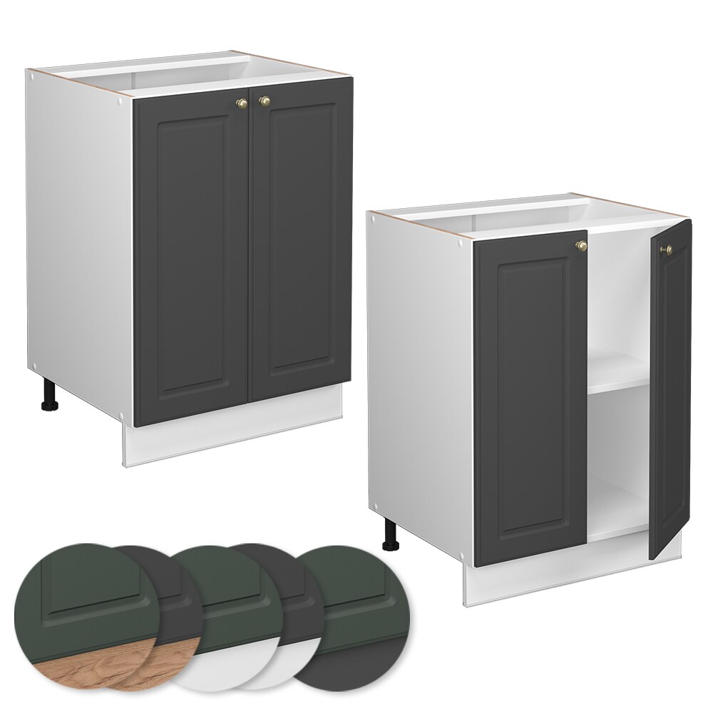 Vicco Unterschrank Küchenschrank Küchenmöbel Fame-Line Weiß Anthrazit-Gold Landhaus 60 cm Küche Einbauküche Drehtür Einlegeboden Blende Küchenzeile
