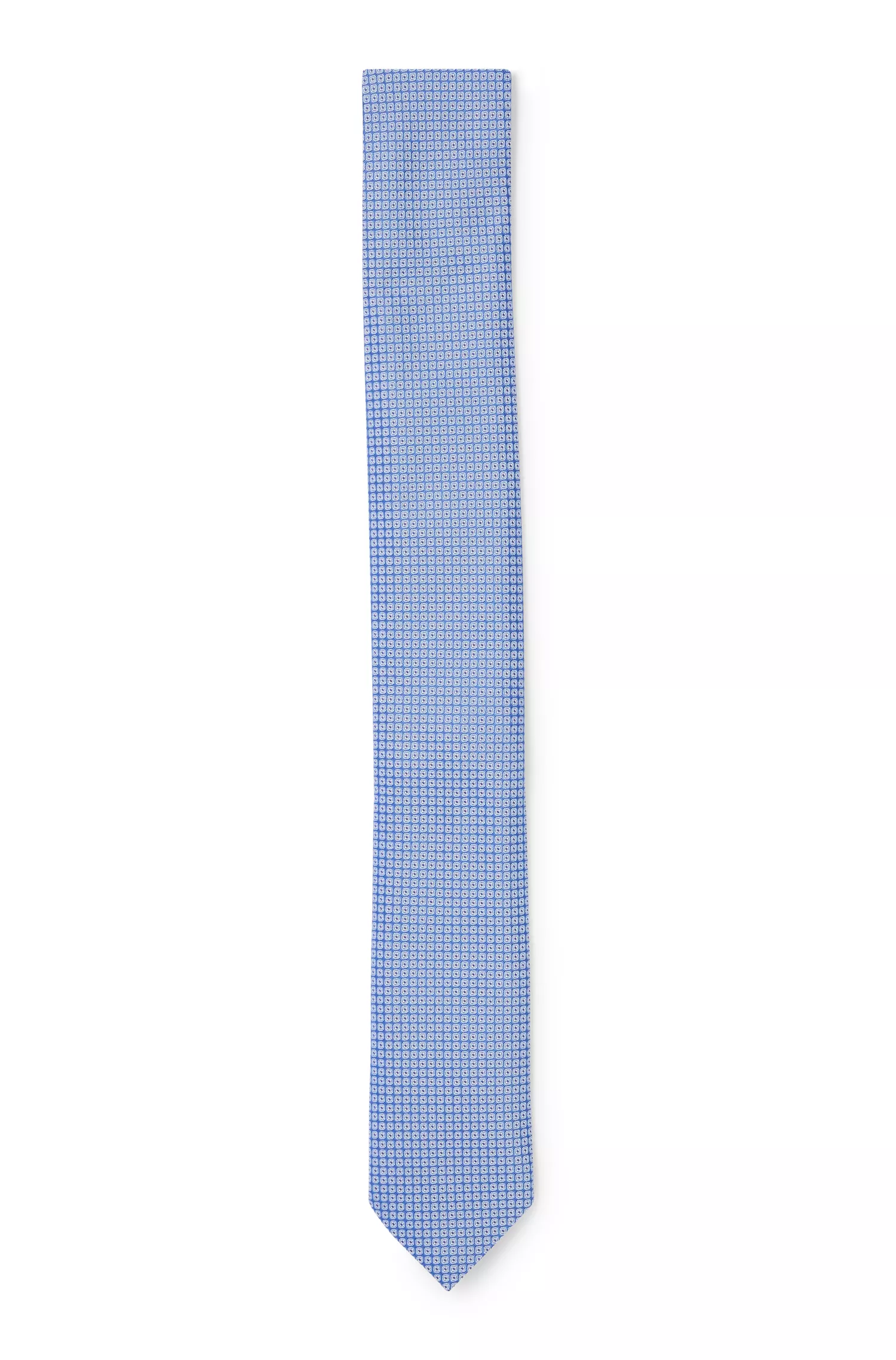 Gravata HUGO em jacquard de seda vermelha com estampa de bolinhas quadradas.