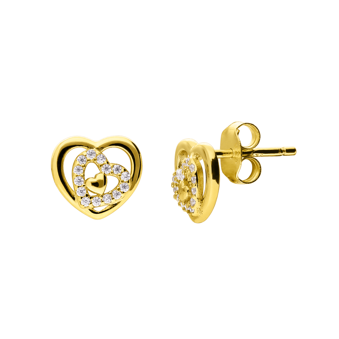Zilveren goldplated oorknoppen hart zirkonia