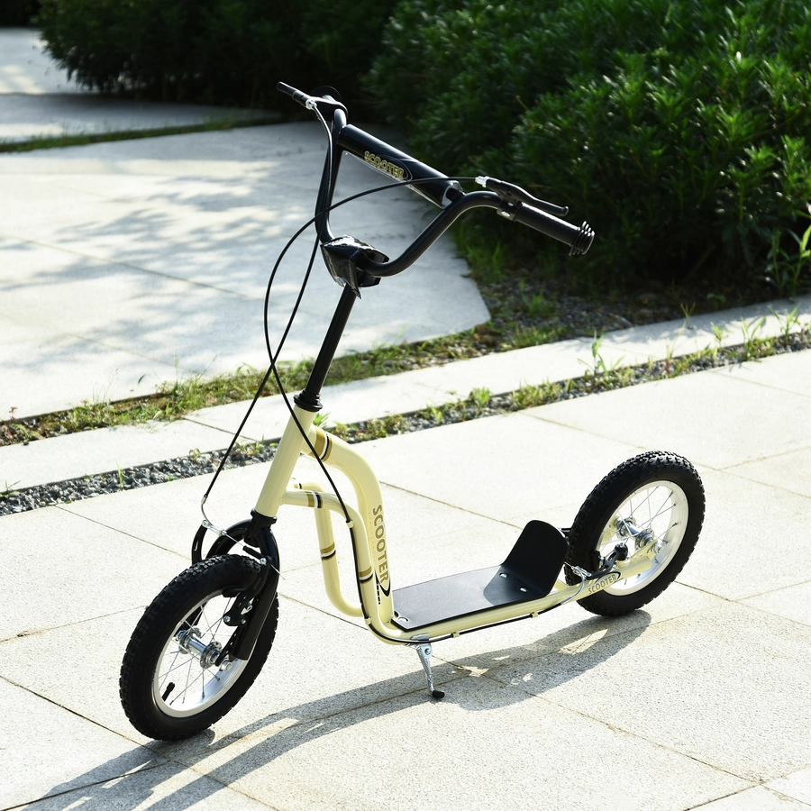 HOMCOM Tretroller mit Handbremse beige
