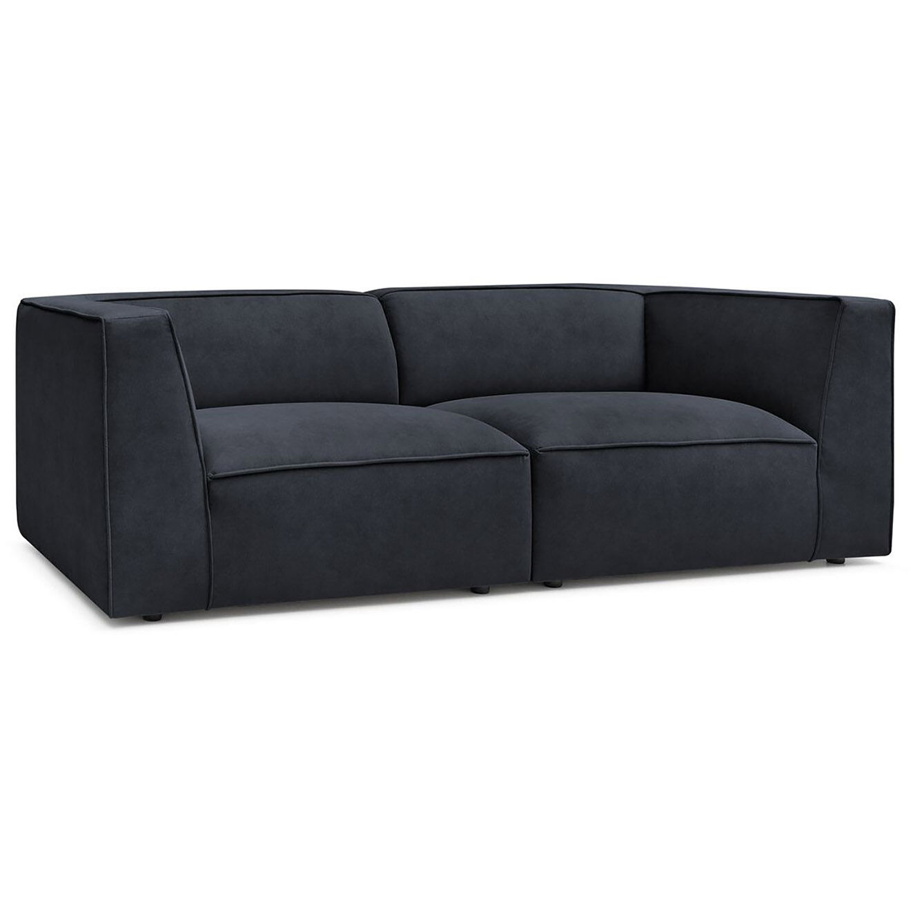 Bobochic Canapé droit fixe 3 places en Velours Molière bleu foncé - 233x99x71 cm