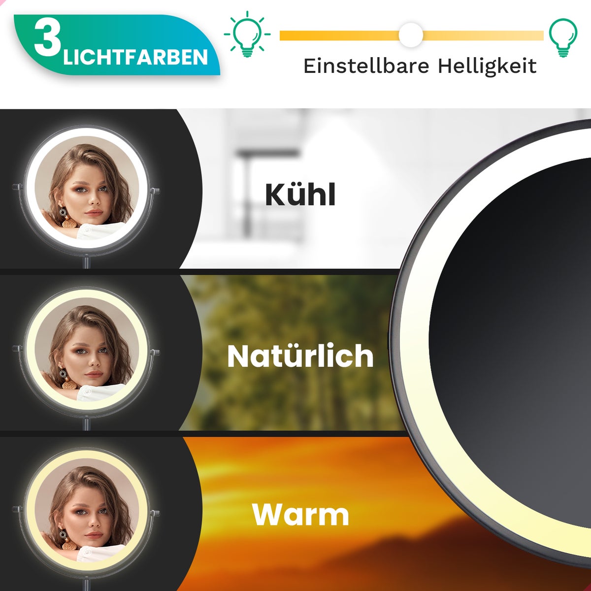 Mirlux make-upspiegel met ledverlichting, cosmetische spiegel 10x vergroting, ronde chromen wandspiegel