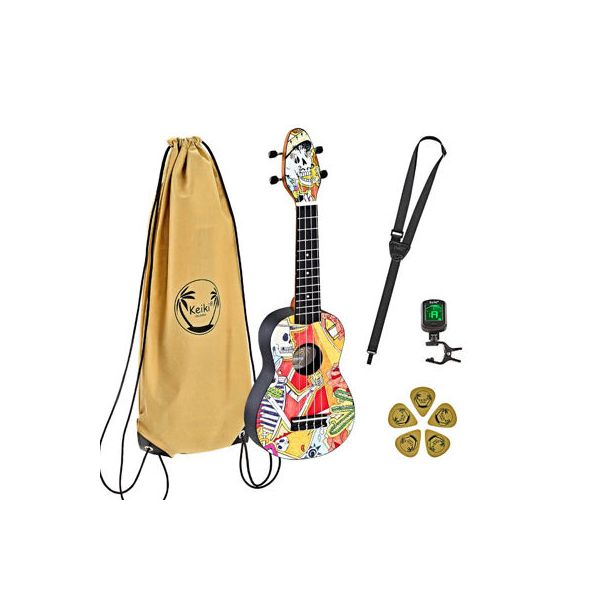 Ortega Kit Ukulele Keiki K2 El Muerto   Afinador   Palhetas   Correia   Saco