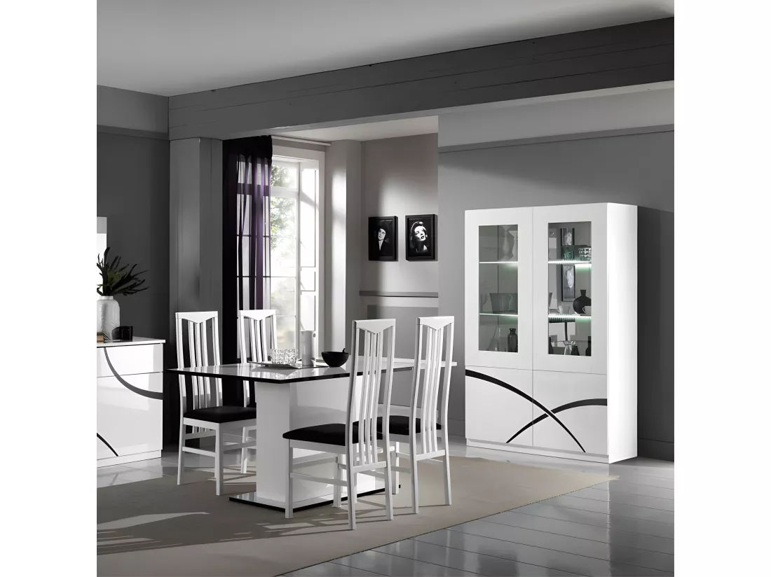Vaisselier 4 portes Blanc laqué à LEDS - CROSS - L 118 x l 46 x H 181 cm