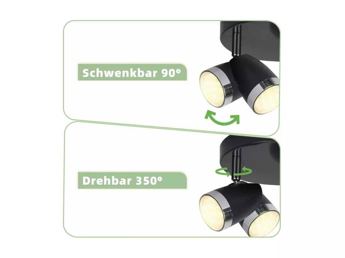 NETTLIFE Spot de plafond LED 3 ampoules moderne 4W noir 3000K orientable 350°