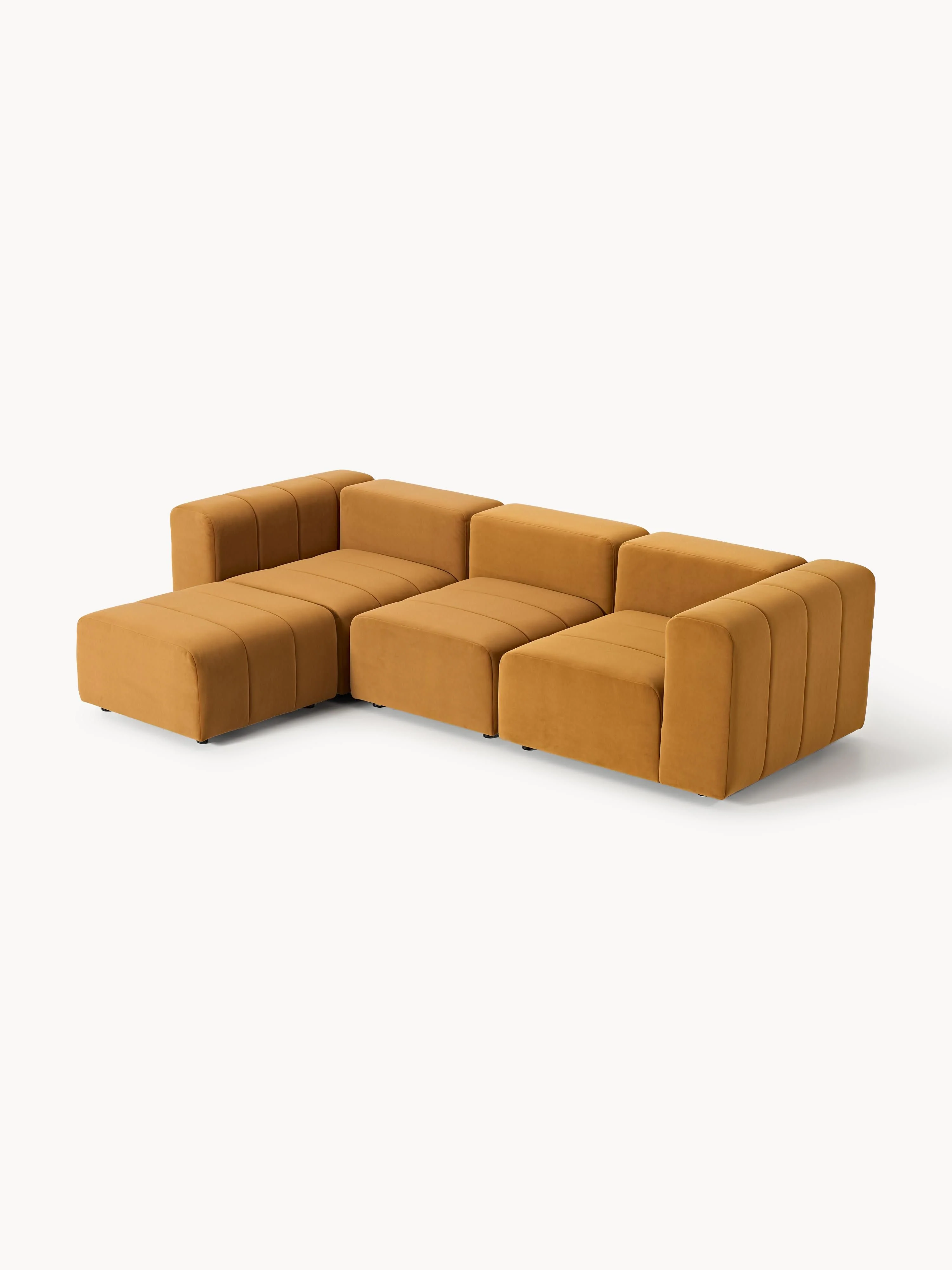 Fluwelen modulaire bank Lena (4-zits) met poef (links/rechts)