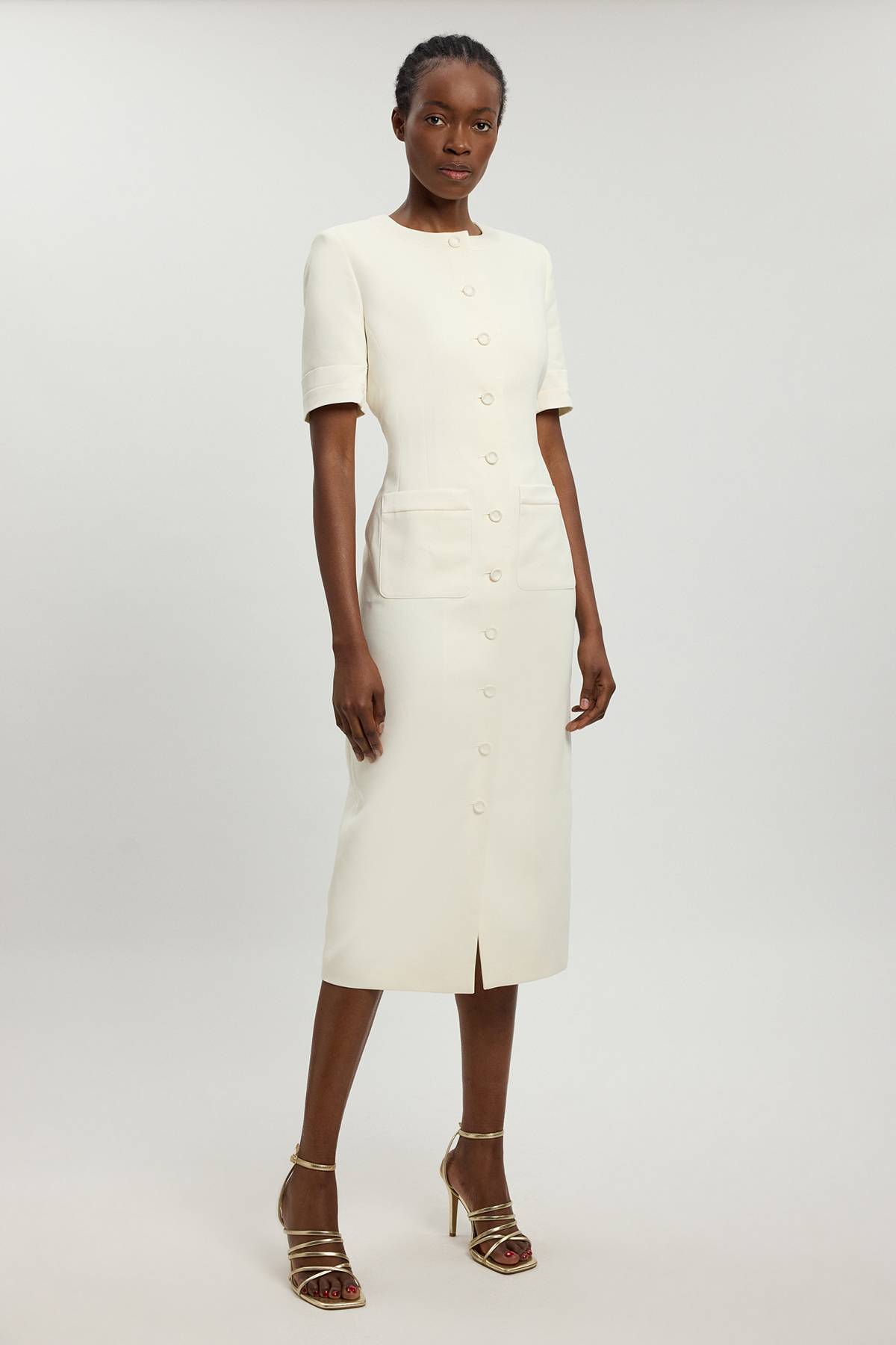 KarenMillen Robe Midi Ajustée À Manches Courtes En Satin Façon Smoking Petite