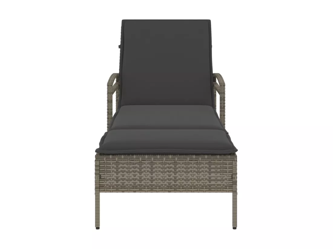 Chaise longue avec coussin gris 63x200x81 cm résine tressée