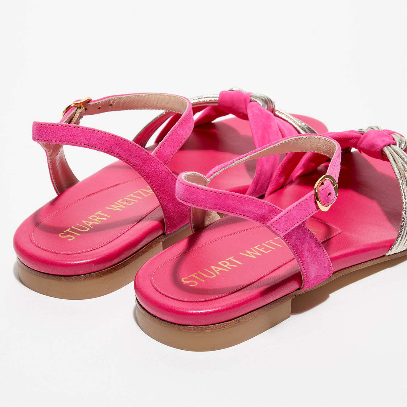 Stuart Weitzman Sandales en Cuir & Velours de Cuir Keana fuchsia/argenté