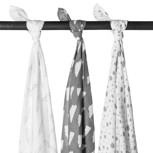 Meyco Feather Swaddle Grijs / Wit 3 Stuks