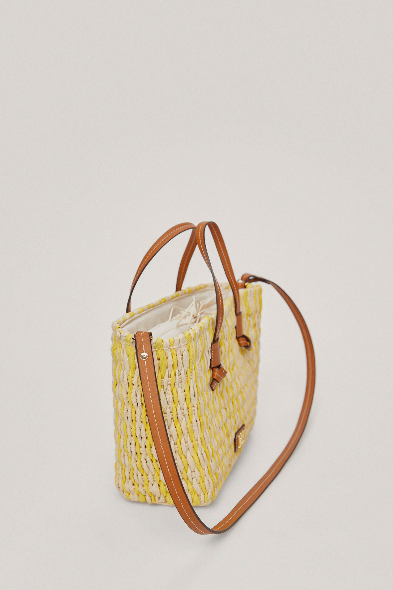 Bolsa de vime multicolorida em ráfia - Amarela