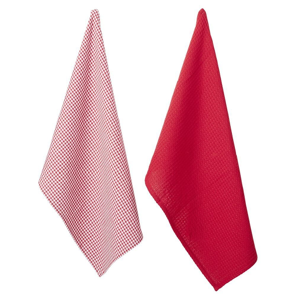 Torchon imprimé rouge x2 - 100% coton 45x70cm