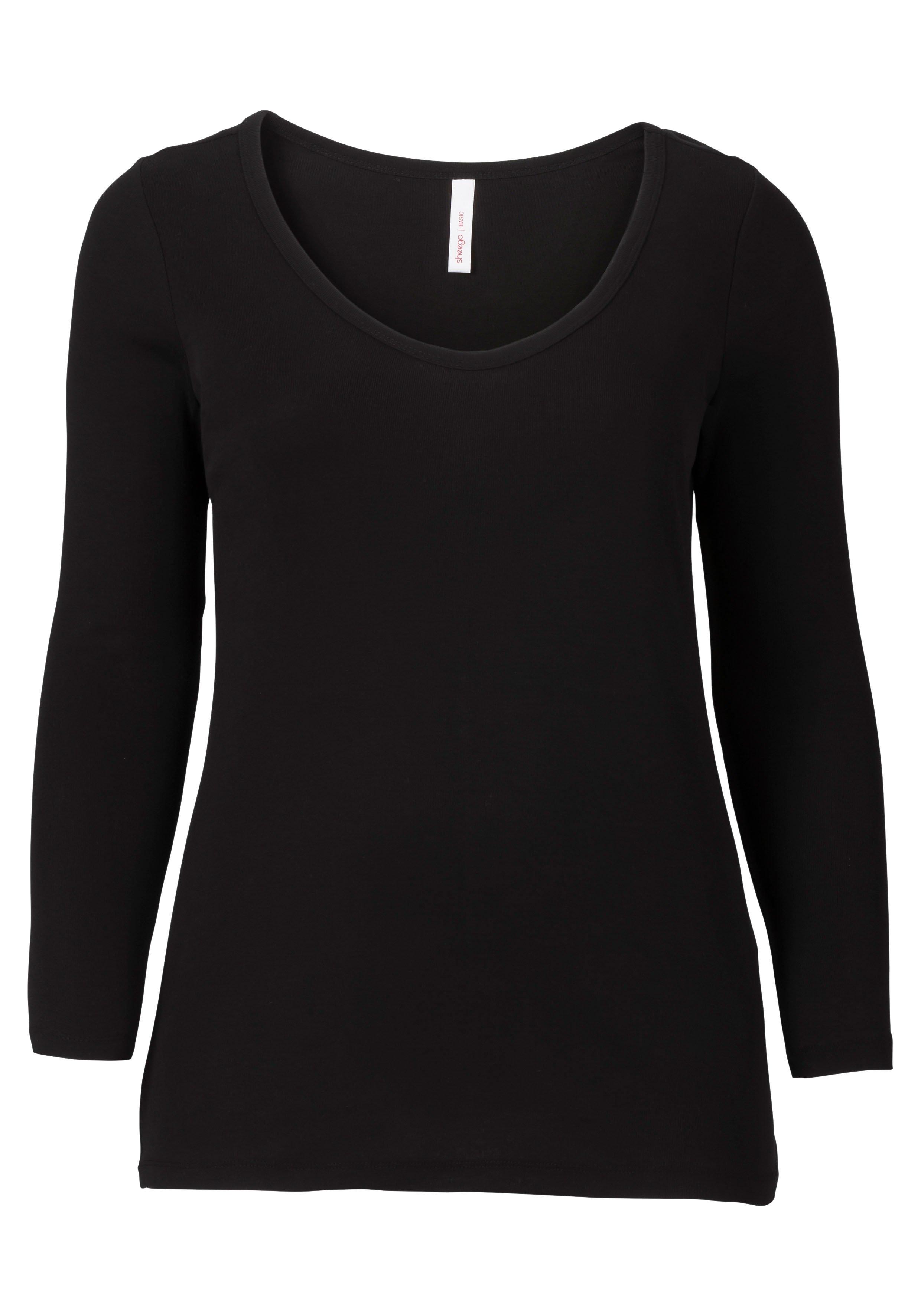 Langarmshirt mit Rundhalsausschnitt, in Rippqualität